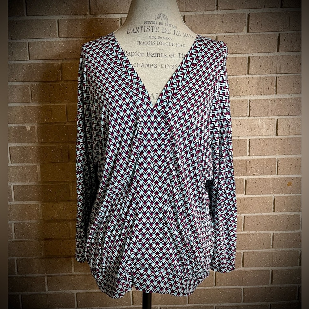 Lascana Venus Chevron Inspired Print Banded Waist Long Bell Shaped Sleeve Blouse